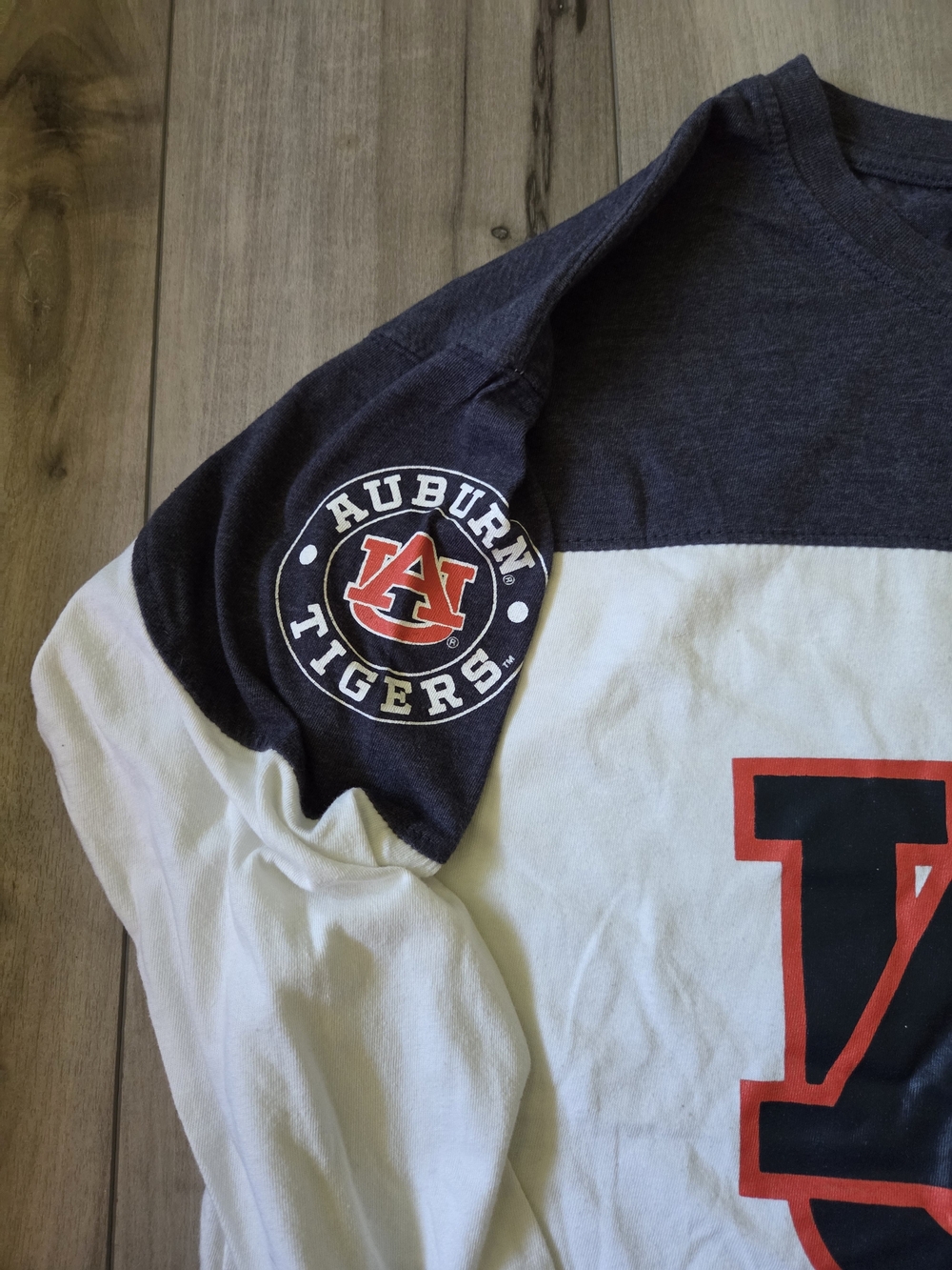 Three-Square Long Sleeve Auburn Tee - White/Navy - Picture 4 of 8